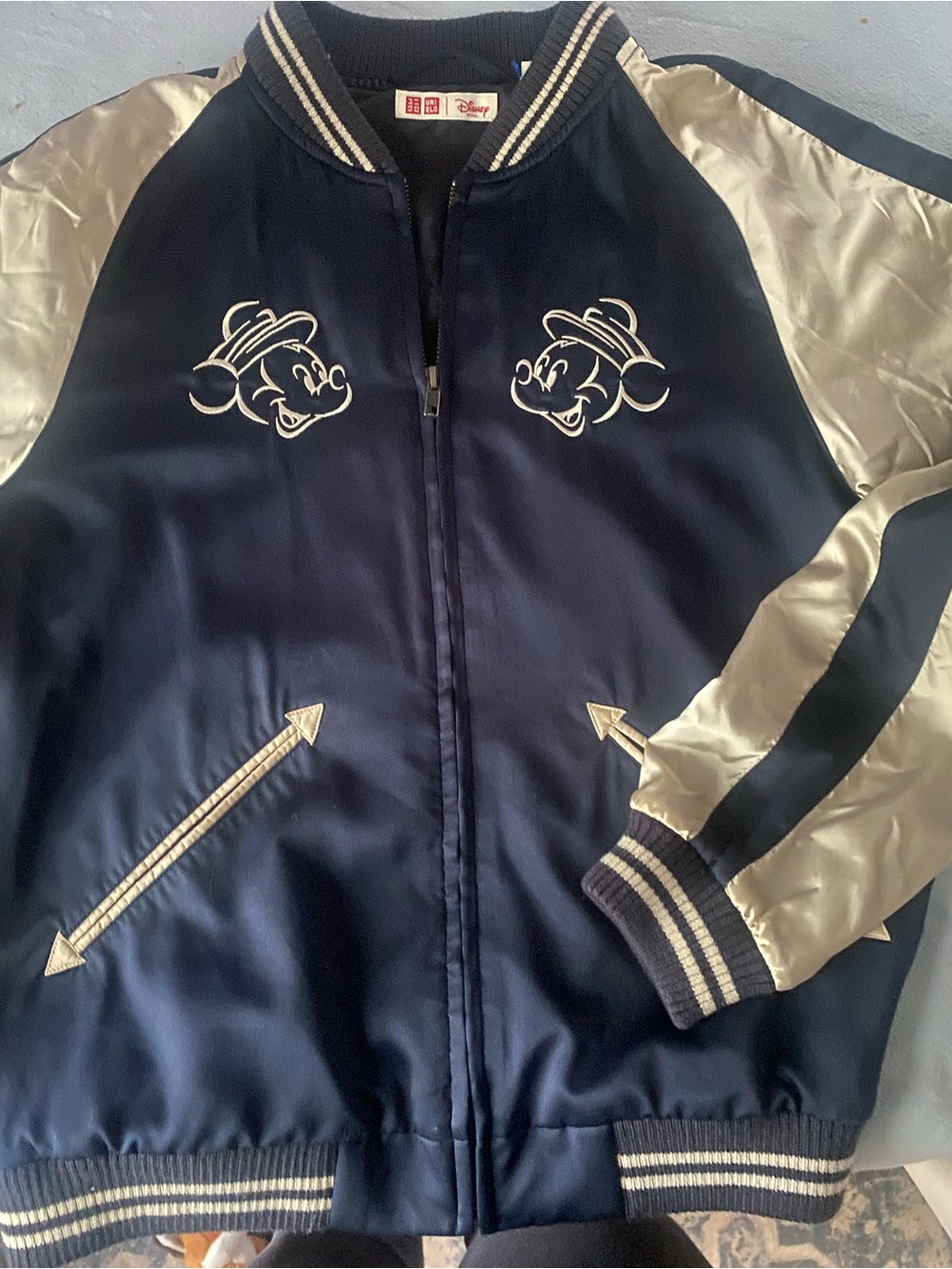 Uniqlo Navy & Silver Mickey Embroidered Bomber Jacket
